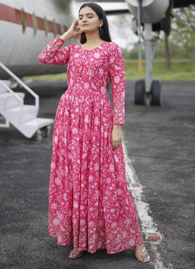 Georgette Pink Casual Wear Printed Readymade Gown